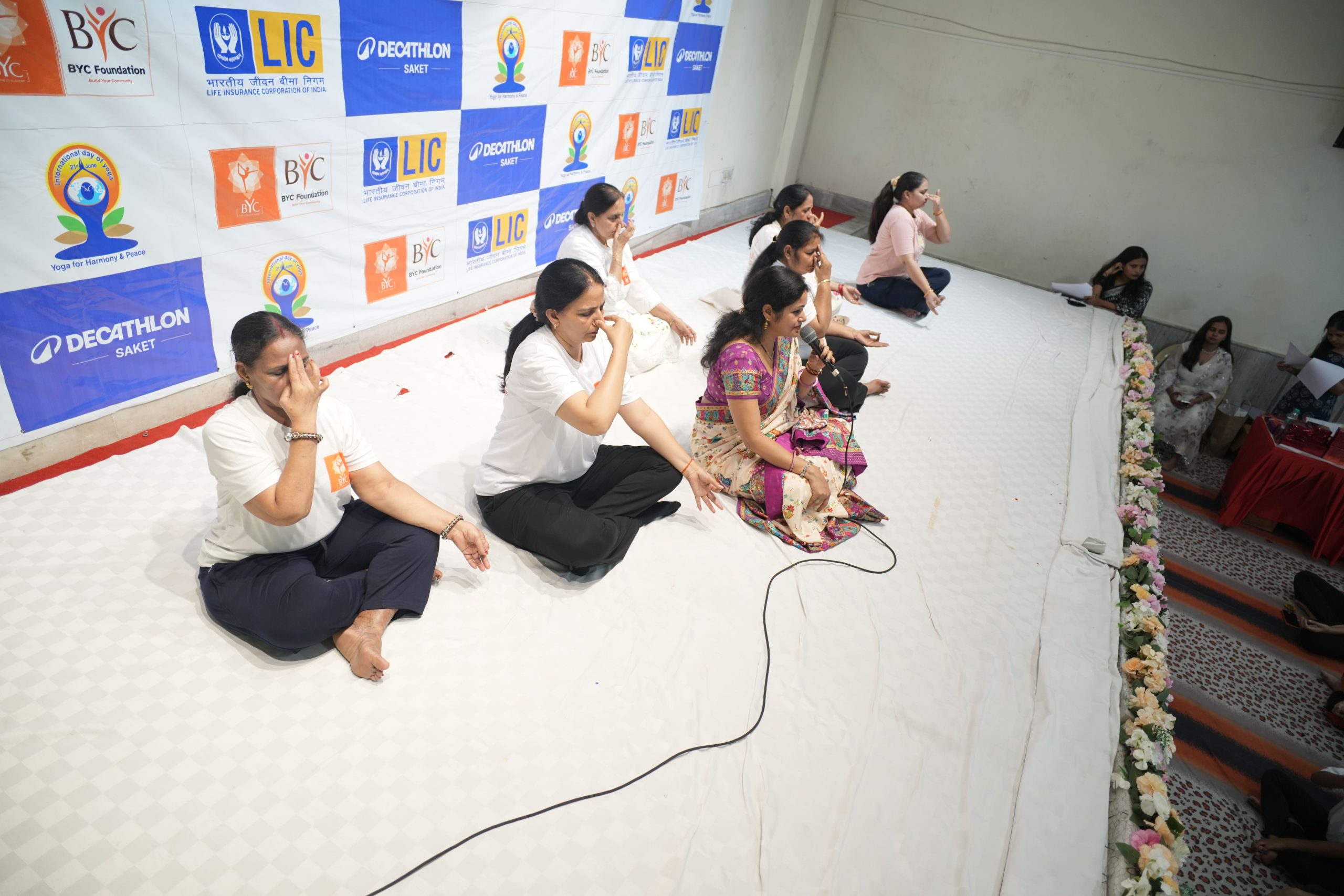 Yoga instructors stage demonstration